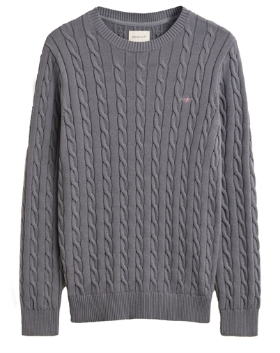 Gant - Cotton Cable C-Neck Strik - Mid Grey       